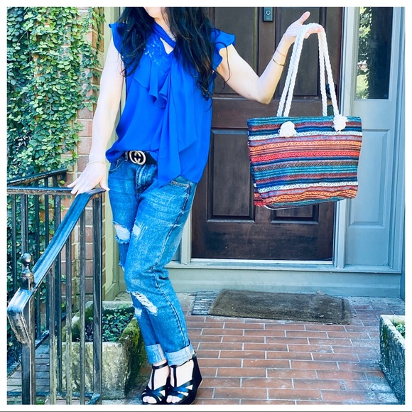 FABULOUS ROYAL BLUE SO PRETTY RUFFLE TRIM TOP - Picture 5 of 7